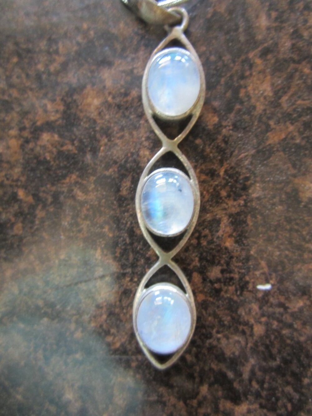 Moonstone Triple Stone Necklace - Silver Tone 9.5" length necklace